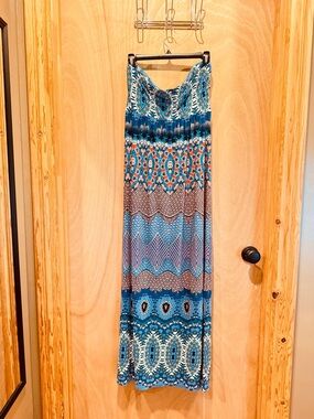Blue Patterned Maxi Skirt - Women's
